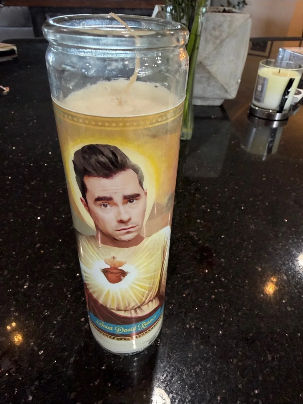 New Saint David Rose from schitts creek Decorative Prayer Candle - Cream